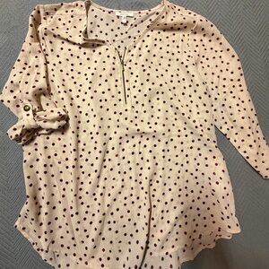 Maurices Cream and Burgundy Polka Dot Blouse